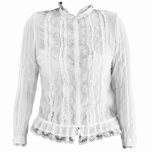 Alexis Vintage white ruffle lace long sleeve Button Up blouse Regency Victorian